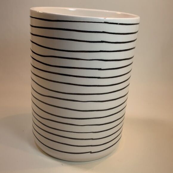 Coffee Mug Utensil Holder Black White Striped 5 Inches Tall 3 1/2 Inches Round - Picture 2 of 5